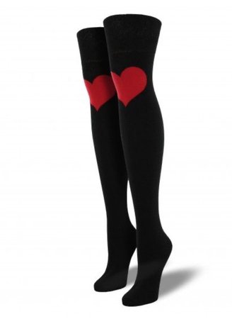 black red heart thigh high socks