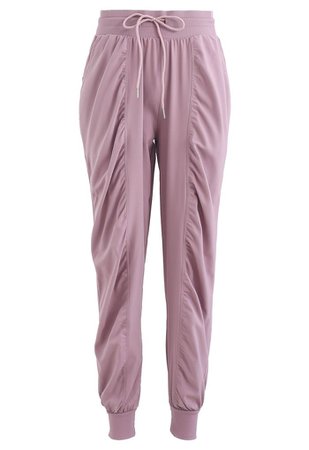 Drawstring Waist Ruched Detail Joggers in Dusty Pink - Retro, Indie and Unique Fashion