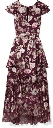 Alice Olivia - Jenny Tiered Floral-print Fil Coupé Chiffon Maxi Dress - Burgundy