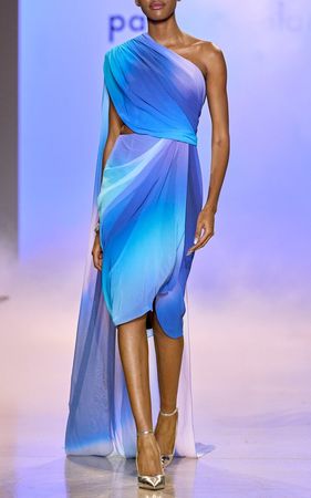 Draped Ombré Chiffon Midi Dress By Pamella Roland | Moda Operandi