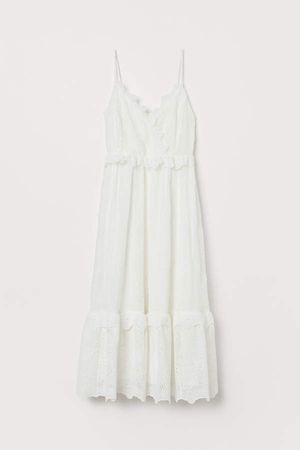 Embroidered Ruffled Dress - White
