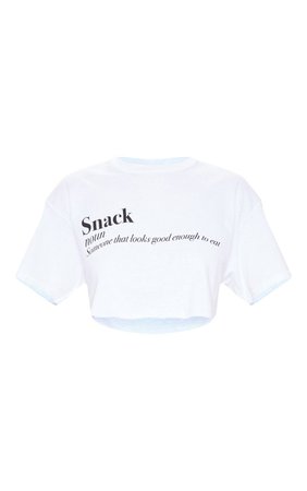 White Snack Slogan Crop T Shirt | Tops | PrettyLittleThing USA