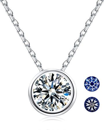 Amazon.com: Simulated Dimaond Necklaces for Women Girls Moissanite Bezel Set Solitaire Pendant 18K White Gold Plated Sterling Silver Chain 18+2''Gifts Lab Created Diamond Necklace D Color VVS1 Clarity Hearts & Arrows Cut 2.0CT : Clothing, Shoes & Jewelry