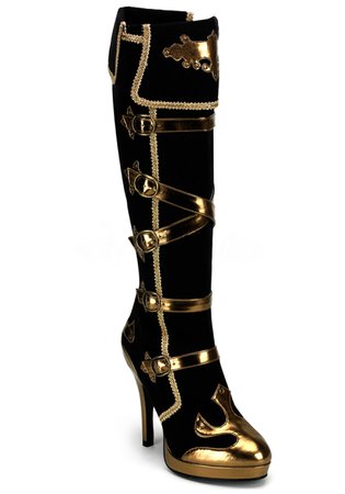 Black & Gold Pirate Heel Boots
