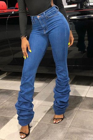 Simple High Waist Stacked Jeans – Amilyonline
