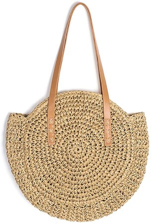 Amazon.com: Ayliss Women Straw Woven Tote Handbag Large Beach Handmade Purse Shoulder Bag Straw Beach Handbag (Round Khaki #2) : Clothing, Shoes & Jewelry