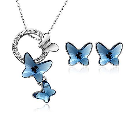 Amazon.com: T400 Blue Butterfly Made with Swarovski Elements Crystal Jewelry Set Pendant Necklace and Stud Earrings ♥ Birthday Gift for Girls Women: Jewelry