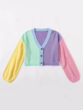 Button Up Colorblock Cardigan | SHEIN USA