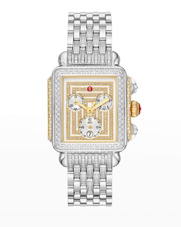 MICHELE Deco Diamond Two-Tone Watch with Diamond Pattern Dial | Neiman Marcus