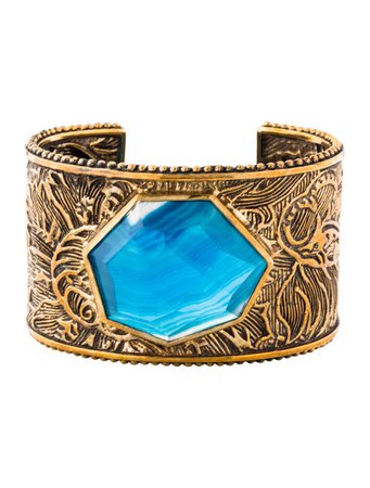 Stephen Dweck Quartz & Dyed Agate Doublet Floral-Carved Cuff - Bracelets - STD23887 | The RealReal