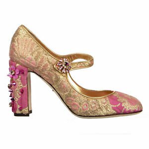 DOLCE & GABBANA Baroque Flower Heels Mary Jane Pumps Shoes VALLY Pink Gold 07471 | eBay