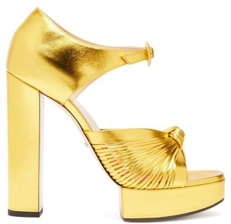 Crawford Knotted Metallic Leather Platform Sandals - Womens - Gold