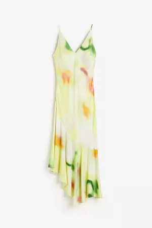 Asymmetric-hem Slip Dress - Lime green/patterned - Ladies | H&M US