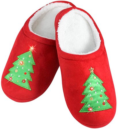 Amazon.com | Holiday Slippers Ladies Motion Activated LED Blinking Light Cozy Christmas Tree Size Medium Red | Slippers