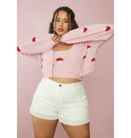 Sugar Thrillz Plus Size Mushroom Print Knitted Sweater Set - Pink | Dolls Kill