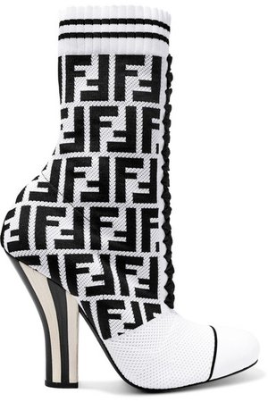Fendi | Logo-jacquard stretch-knit and mesh sock boots | NET-A-PORTER.COM