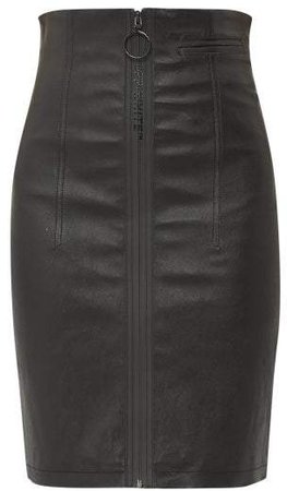 Off White Zipped Leather Skirt - Womens - Black