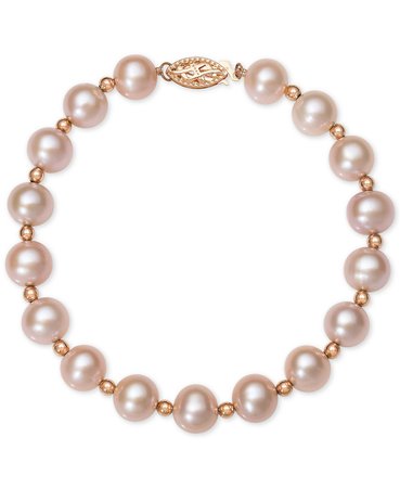 Belle de Mer 14k Rose Gold Pink Cultured Freshwater Pearl Bracelet