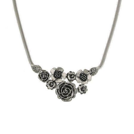 1928 Jewelry Silver-Tone Flower Bib Necklace