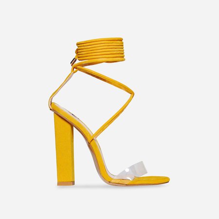 Bello Perspex Lace Up Block Heel In Yellow Faux Suede | EGO