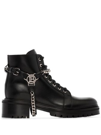 Black Balmain Ranger Chain Ankle Boots | Farfetch.com
