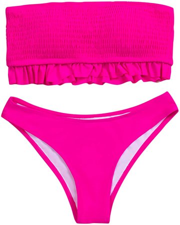 SweatyRocks Women's Sexy Bathing Suits Strapless Print Bandeau Bikini Swimwear Set Hot Pink XL : Clothing, Shoes & Jewelry