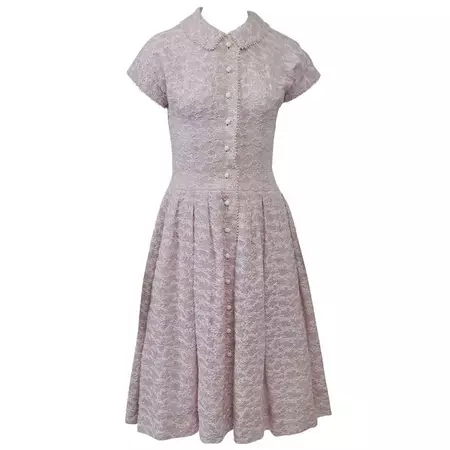 Embroidered Lavender 1950s Summer Dress