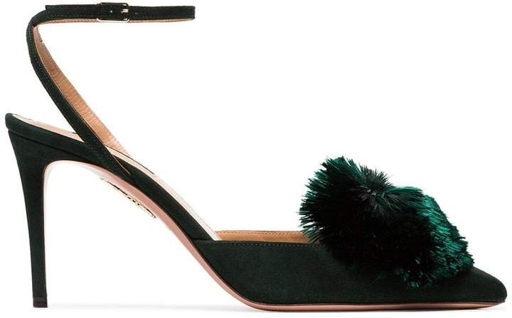 green powder puff 85 silk and leather pumps