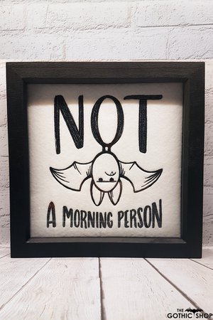 Bat Not a Morning Person Embroidered Framed Gothic Picture