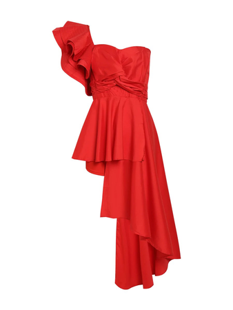 red asymmetrical dress