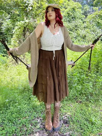 Plus Grunge Solid Tiered Layer Skirt | SHEIN USA