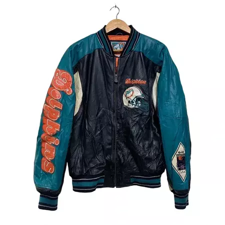 Vintage Vintage Carl Banks NFL Miami Dolphins Leather Jacket | Grailed