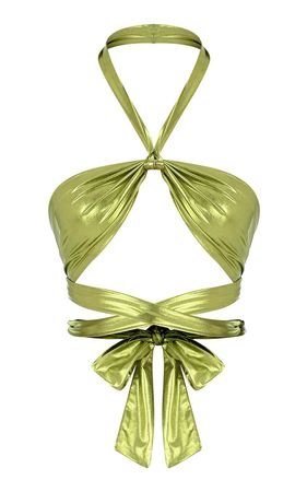 Colette Tie Top in Metallic Lime Green