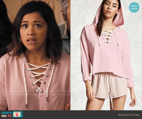 WornOnTV: Jane’s pink lace-up hoodie on Jane the Virgin | Gina Rodriguez | Clothes and Wardrobe from TV
