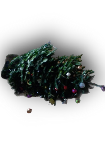 fallen wrecked Christmas tree holidays
