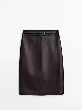 Nappa leather midi skirt with belt · Brown · Coats And Jackets | Massimo Dutti