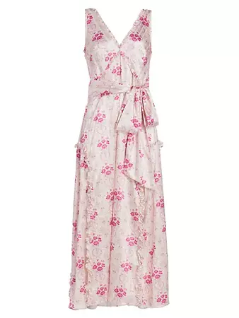 Shop LoveShackFancy Kendall Floral Satin Midi-Dress | Saks Fifth Avenue