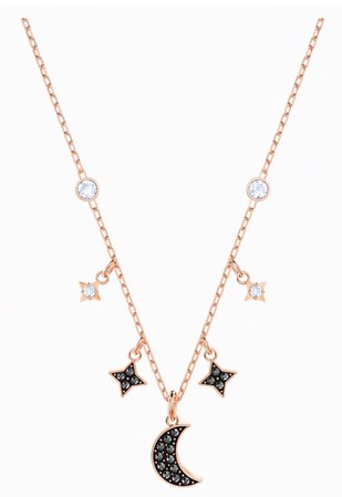 black, white and gold moon and stars necklace