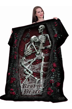 Rest in Peace Skeleton Couple Black Fleece Blanket by Spiral