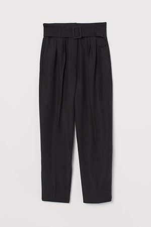 Ankle-length Pants with Belt - Black