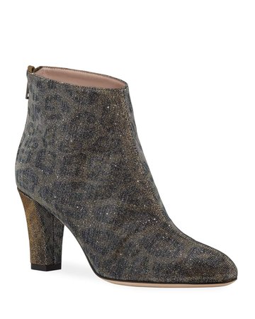 SJP by Sarah Jessica Parker Minnie Glittered Leopard Ankle Booties | Neiman Marcus