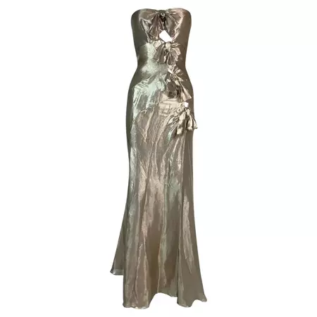 S/S 2003 Christian Dior John Galliano Strapless Gold Cut-Out Bows Maxi Dress For Sale at 1stDibs