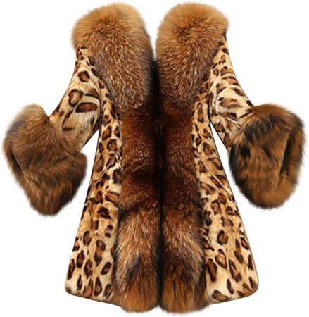 Faux Fur Coat Winter Leopard Print Fur Coats Warm Fuzzy Fleece Open Front Jacket Plus Size Coats Lapel Warm Overcoat at Amazon Women's Coats Shop