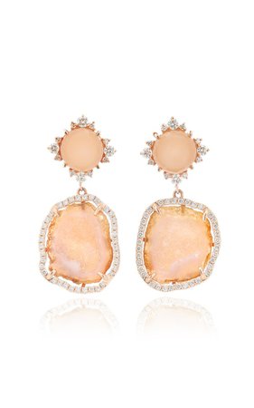 14k Rose Gold Moonstone, Geode And Diamond Earrings By Kathryn Elyse | Moda Operandi