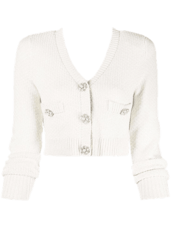 self-portrait pearl buttons white cropped cardigan