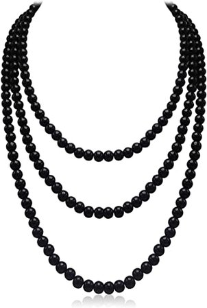 Amazon.com: Aisansty - Women's Pearl Long Necklace, Cream and White Imitation Pearl, Layered Necklace, 69 Inch Fantasy Jewelry, Black, SP18011-4 : Clothing, Shoes & Jewelry