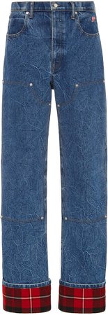 Plaid-Cuff Carpenter Jeans Size: 24