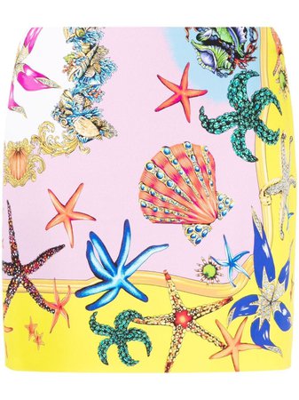 Yellow & Blue Versace Starfish-print Miniskirt