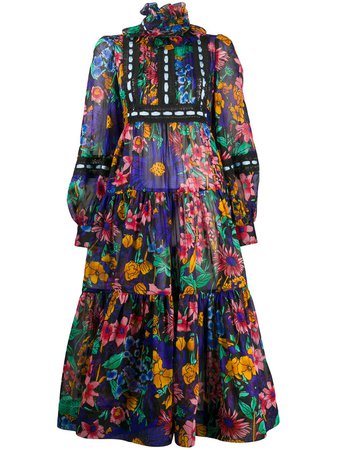 Marc Jacobs Floral Print Ribbon Trim Midi Dress W5000043002 Black | Farfetch