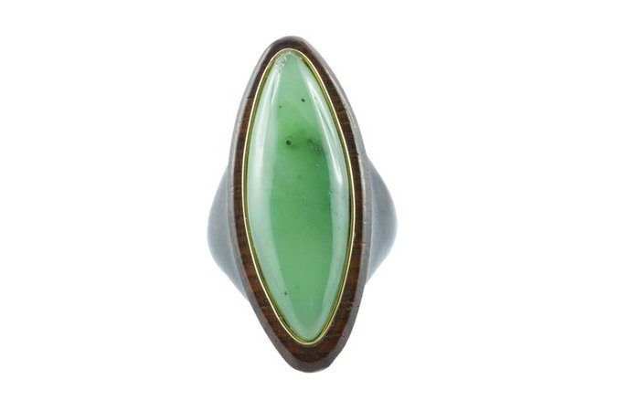Marquise Jade Gold and Wood Ring